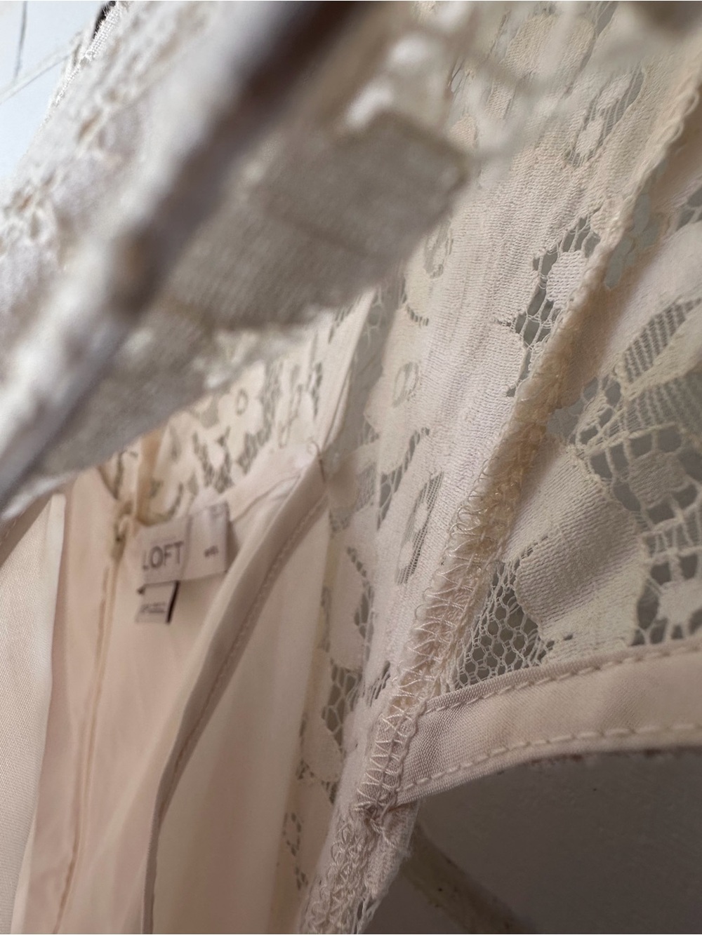 LOFT Cream Lace Cap Sleeve Drop-Waist Dress - Picture 7 of 12